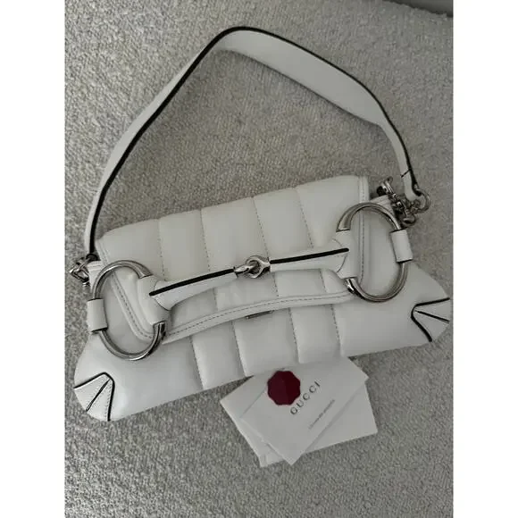 Gucci Small Leather white Horsebit Chain Satchel NWT - Picture 4 of 8